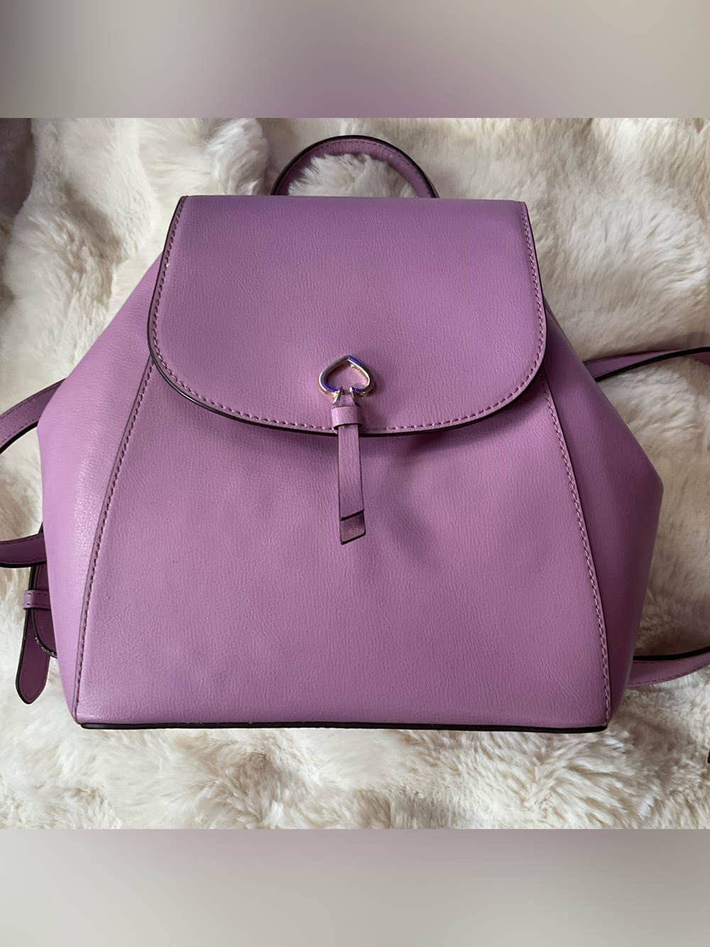 Kate Spade New York Adel Medium Flap Leather Backpack, lavender, EUC
